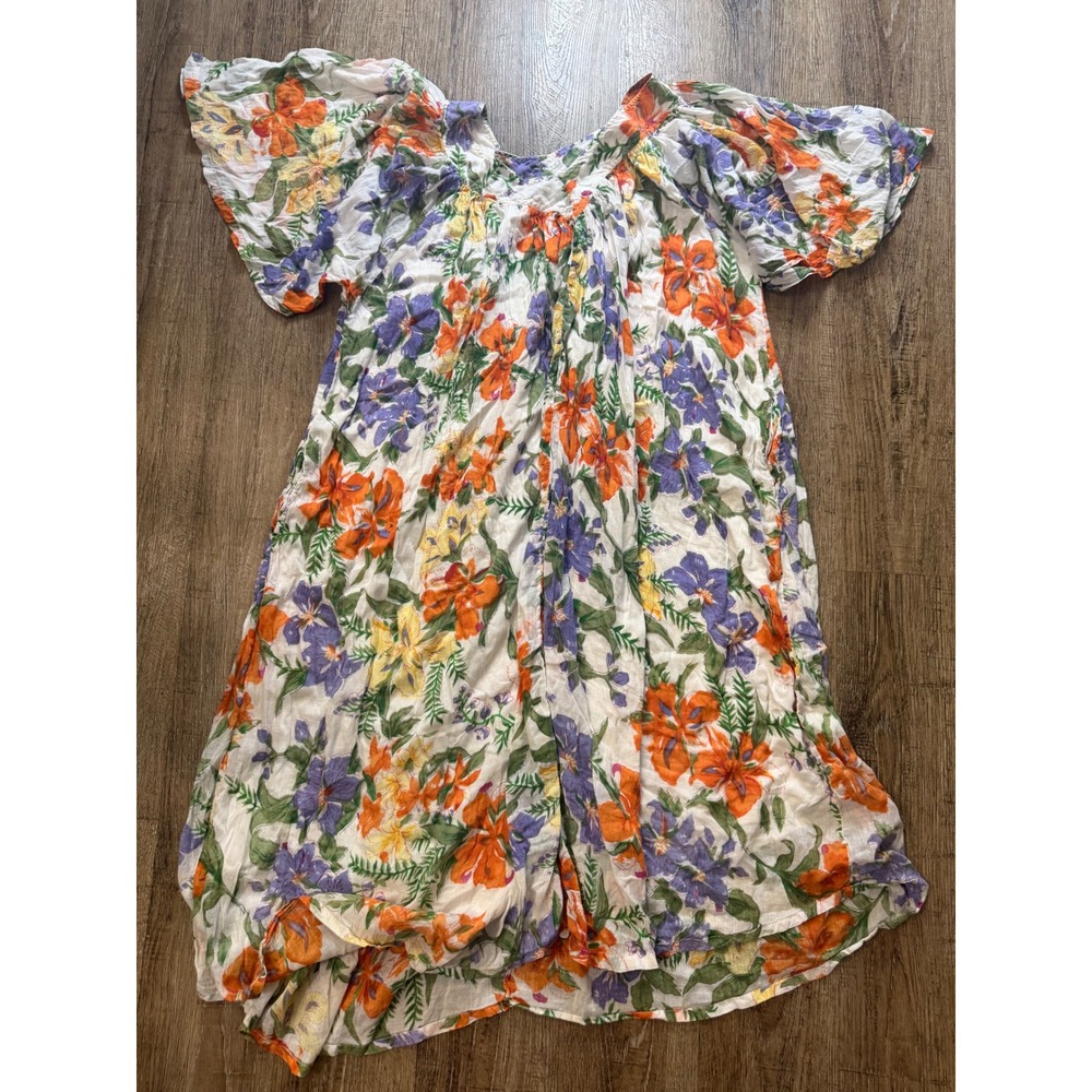 La Cera Comfortwear Floral Muumuu House Dress Cotton Gauze Pockets White XL